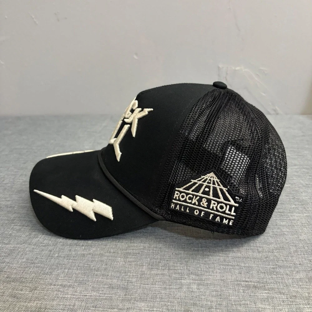 American Needle Trucker Hat Mens OSFA‎ Blk Rock & Roll Hall of Fame Y2K Mesh Cap